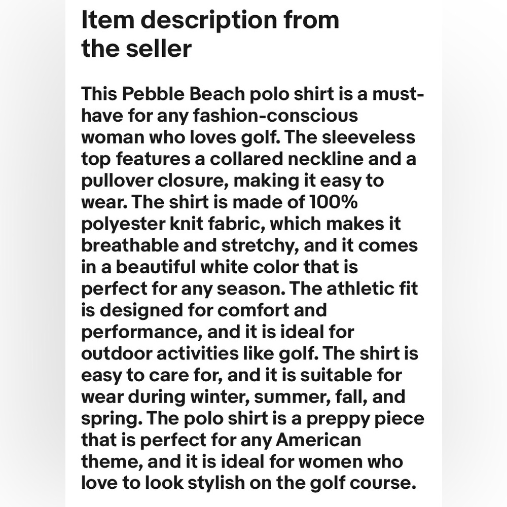 Pebble Beach Golf Links Sleeveless White Golf Polo with Gray Accents and Emblem - Picture 4 of 4